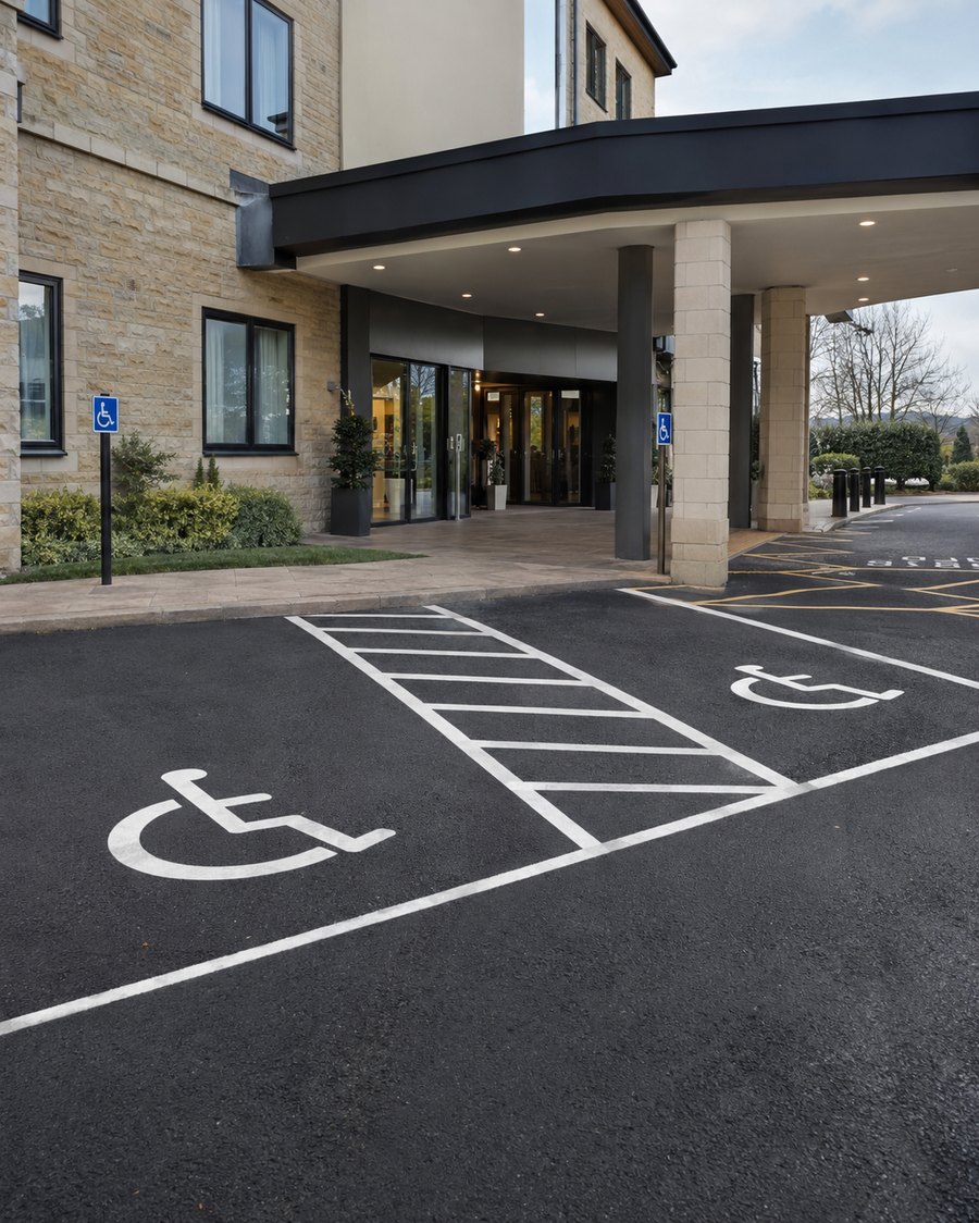Accessible bays and managed parking area outside a hotel in York