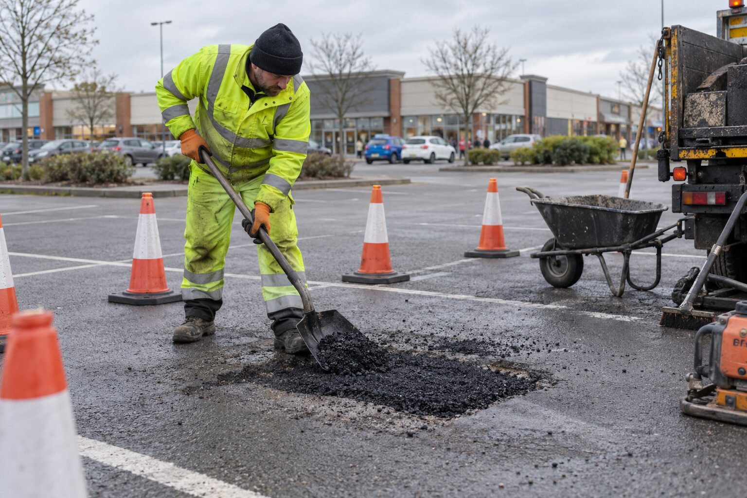 Commercial pothole repair by Ulteum Marking