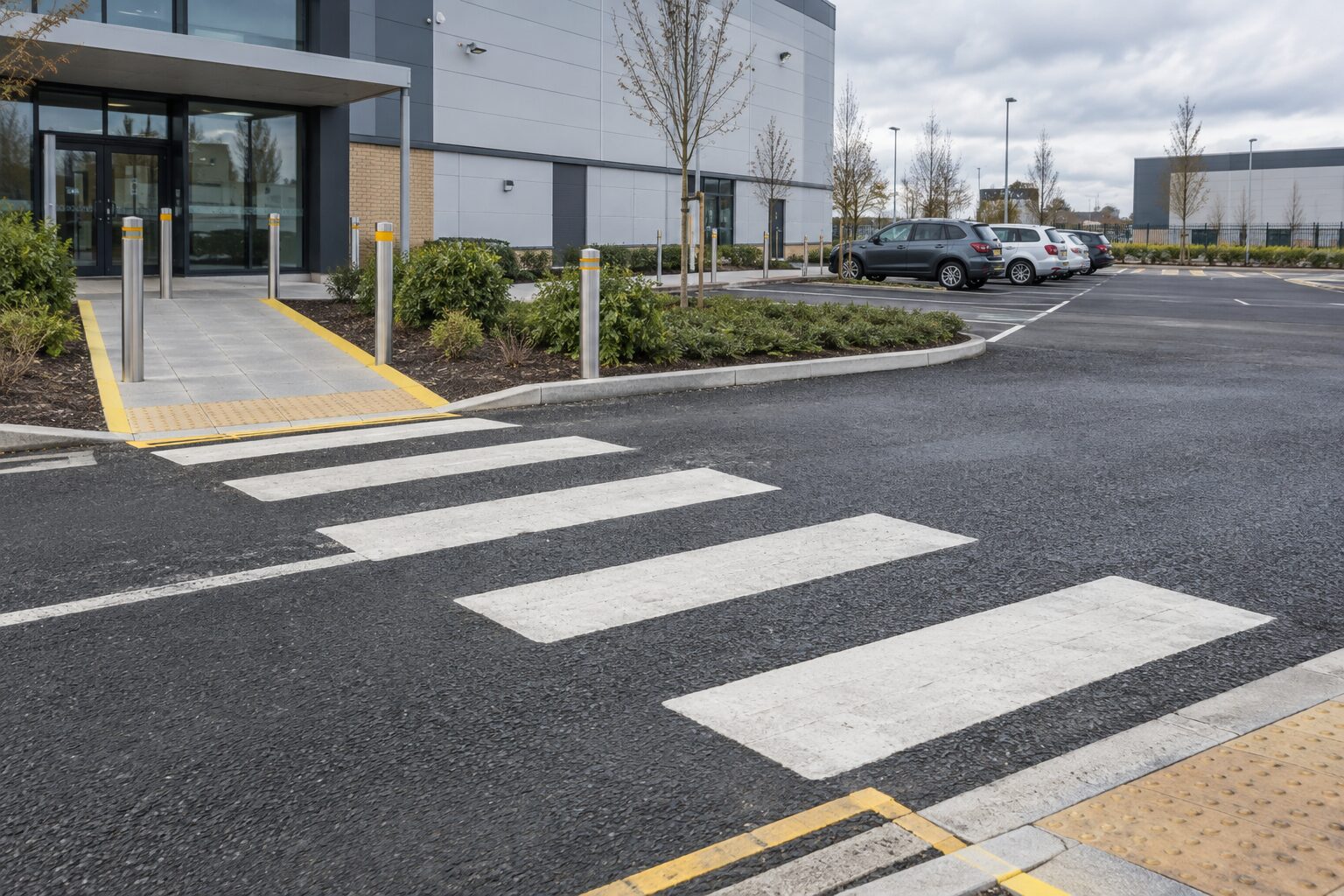 External pedestrian walkway and crossing point markings
