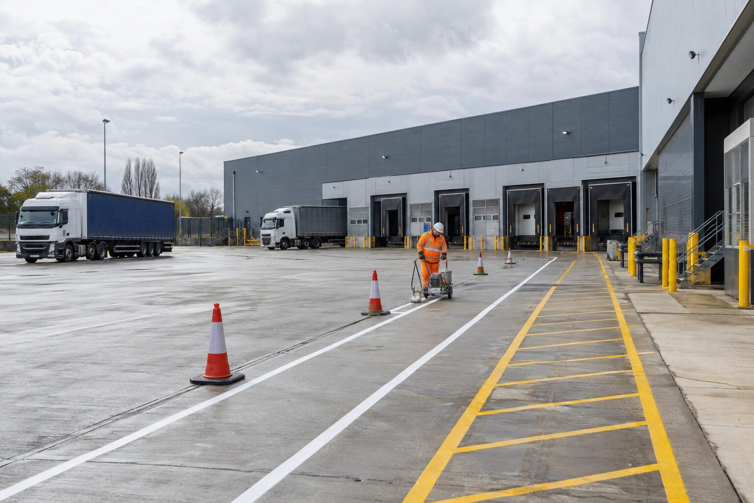 External traffic markings at a logistics and industrial site