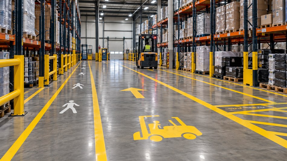 Warehouse forklift and vehicle route markings