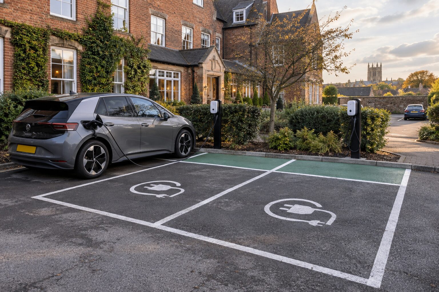 Hotel guest EV charging bays with clear white markings