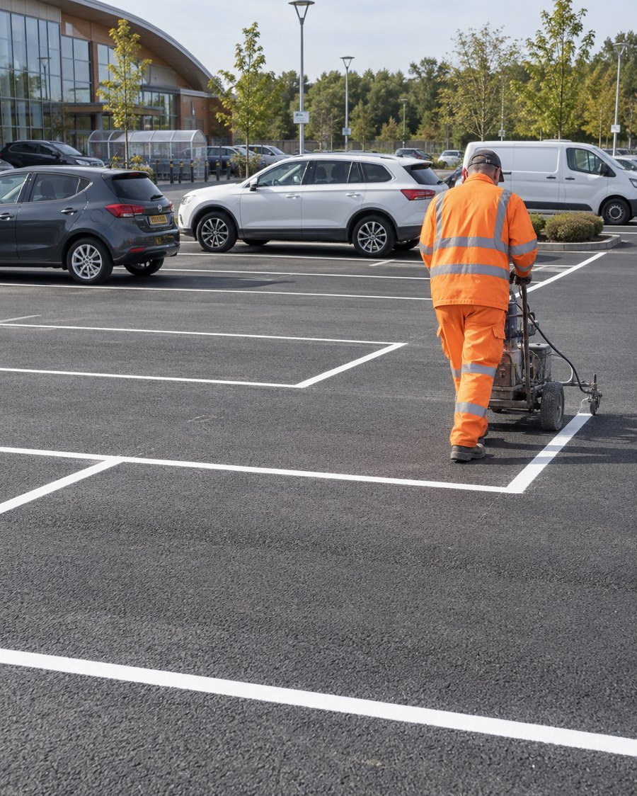 Car park line marking by Ulteum Marking on a UK commercial and retail site