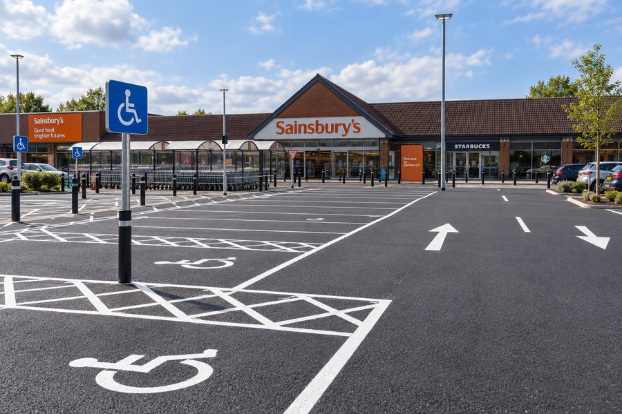 Ulteum Marking car park line marking on a live retail site
